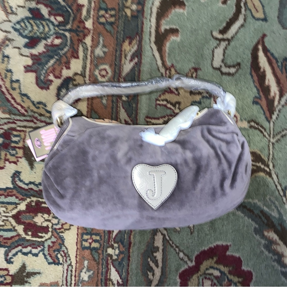 Juicy Couture Pam & Gela Small Flowers Hobo Velour Handbag Gray Retro NWT - Picture 3 of 5